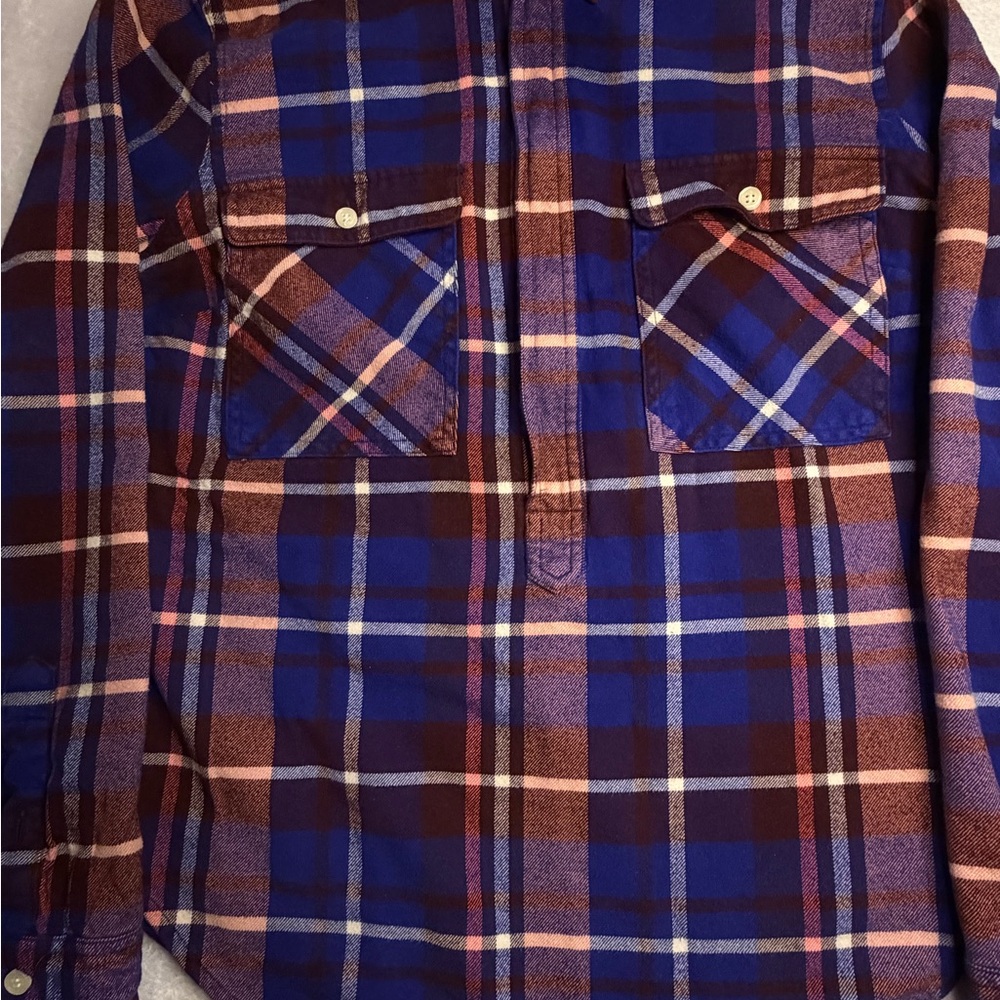 J.Crew Plaid Flannel Shirt Women’s Small Blue Burgundy Button Front